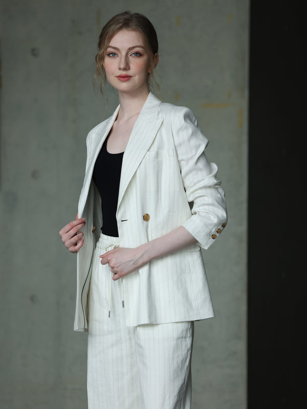 PINSTRIPED LINEN SUIT BLAZER Rosy Wink