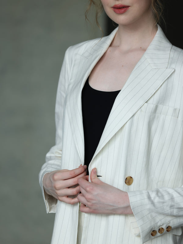 PINSTRIPED LINEN SUIT BLAZER Rosy Wink
