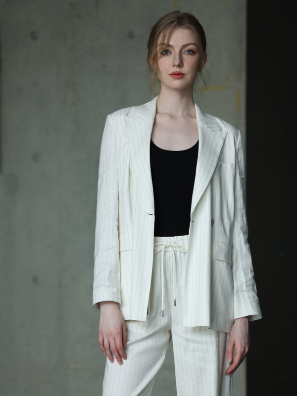 PINSTRIPED LINEN SUIT BLAZER Rosy Wink