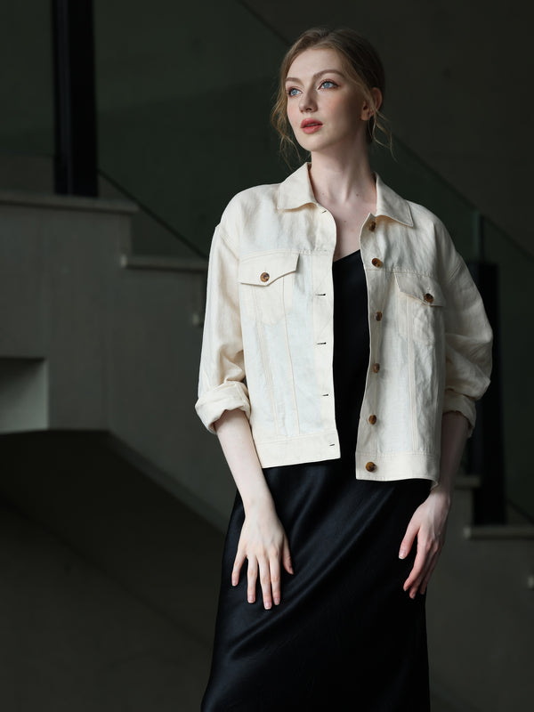 DROPPED SHOULDER LINEN OVERSIZED JACKET Rosy Wink