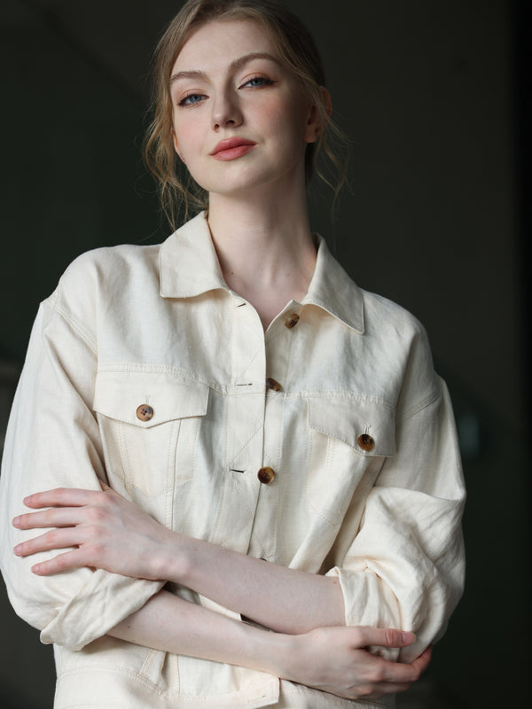DROPPED SHOULDER LINEN OVERSIZED JACKET Rosy Wink