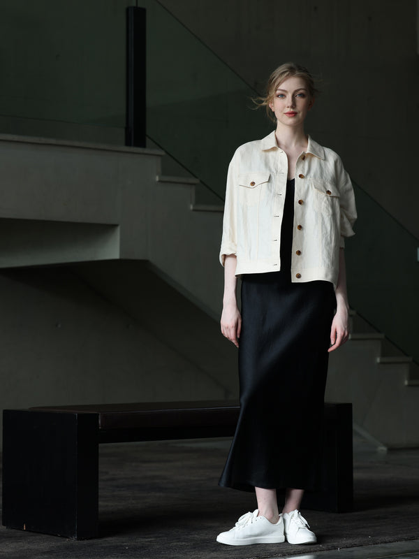 DROPPED SHOULDER LINEN OVERSIZED JACKET Rosy Wink