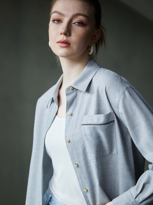 Oversized Pale Blue Lace Detail Button Down 100% Cotton main image 1