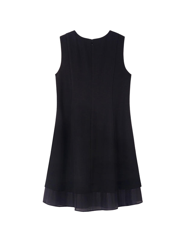 Sleeveless Knee Length Black Dress W/ Double Chiffon Layer | Women's Designer Clothing Australia