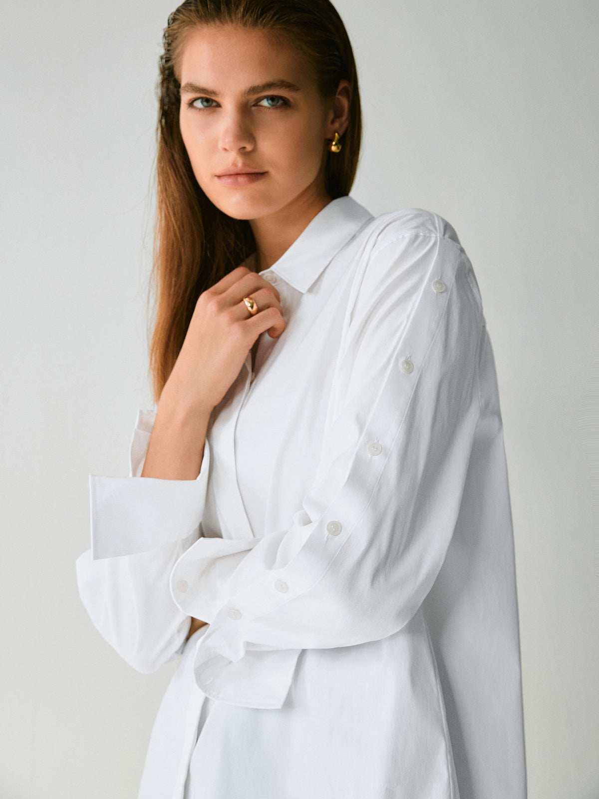 OVERSIZED BUTTON SLEEVE DETAIL BLOUSE
