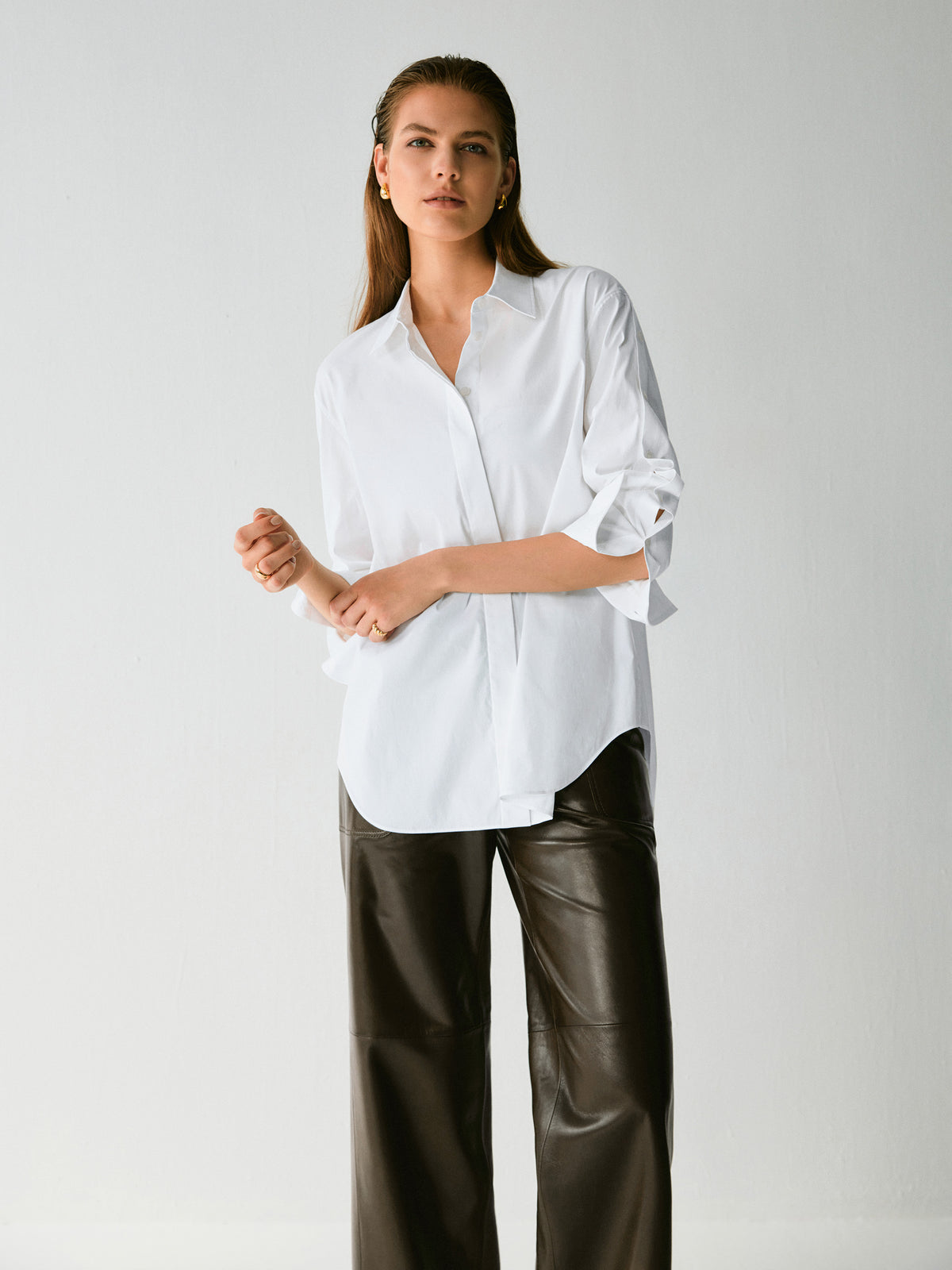 OVERSIZED BUTTON SLEEVE DETAIL BLOUSE