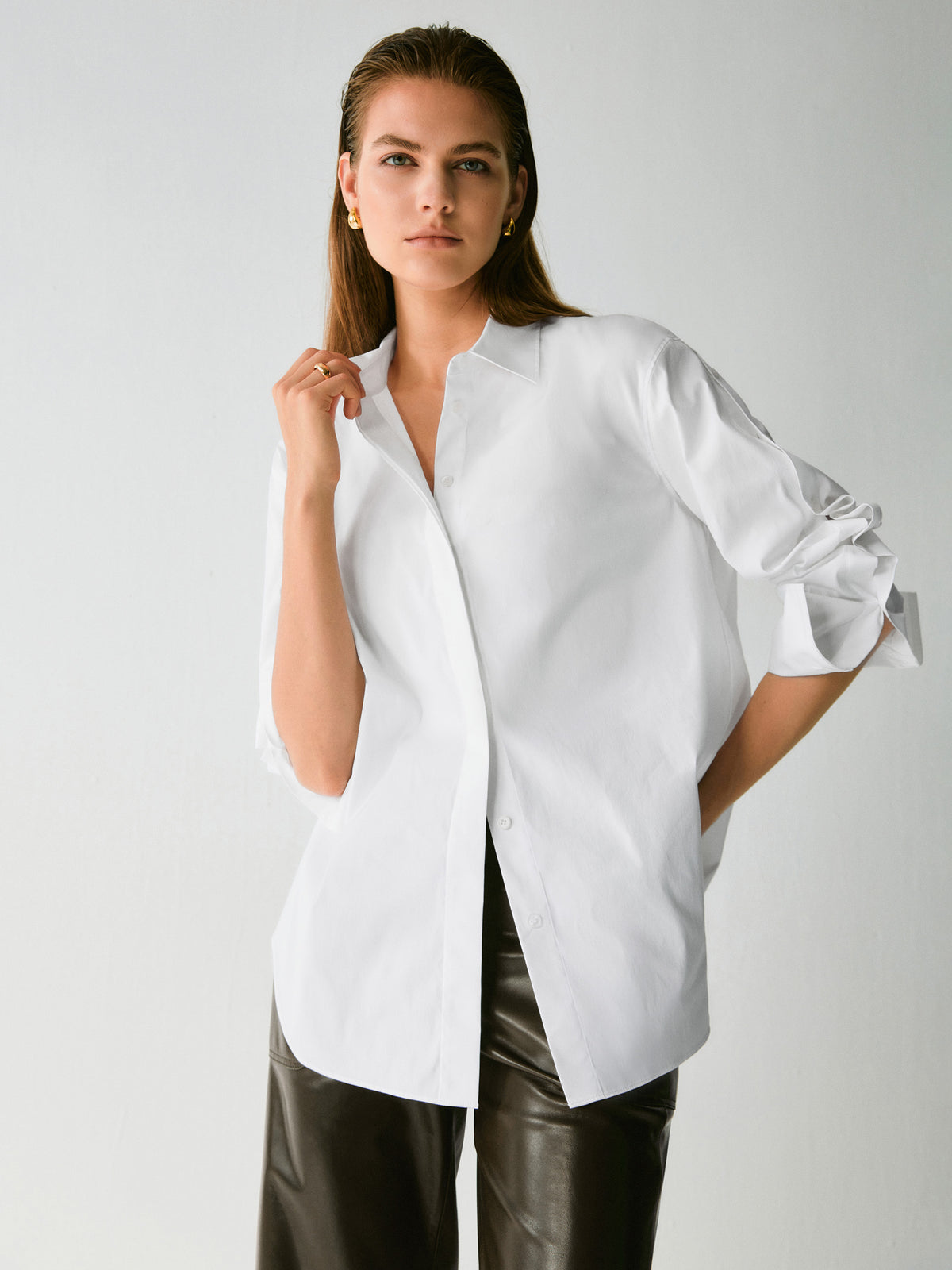 OVERSIZED BUTTON SLEEVE DETAIL BLOUSE