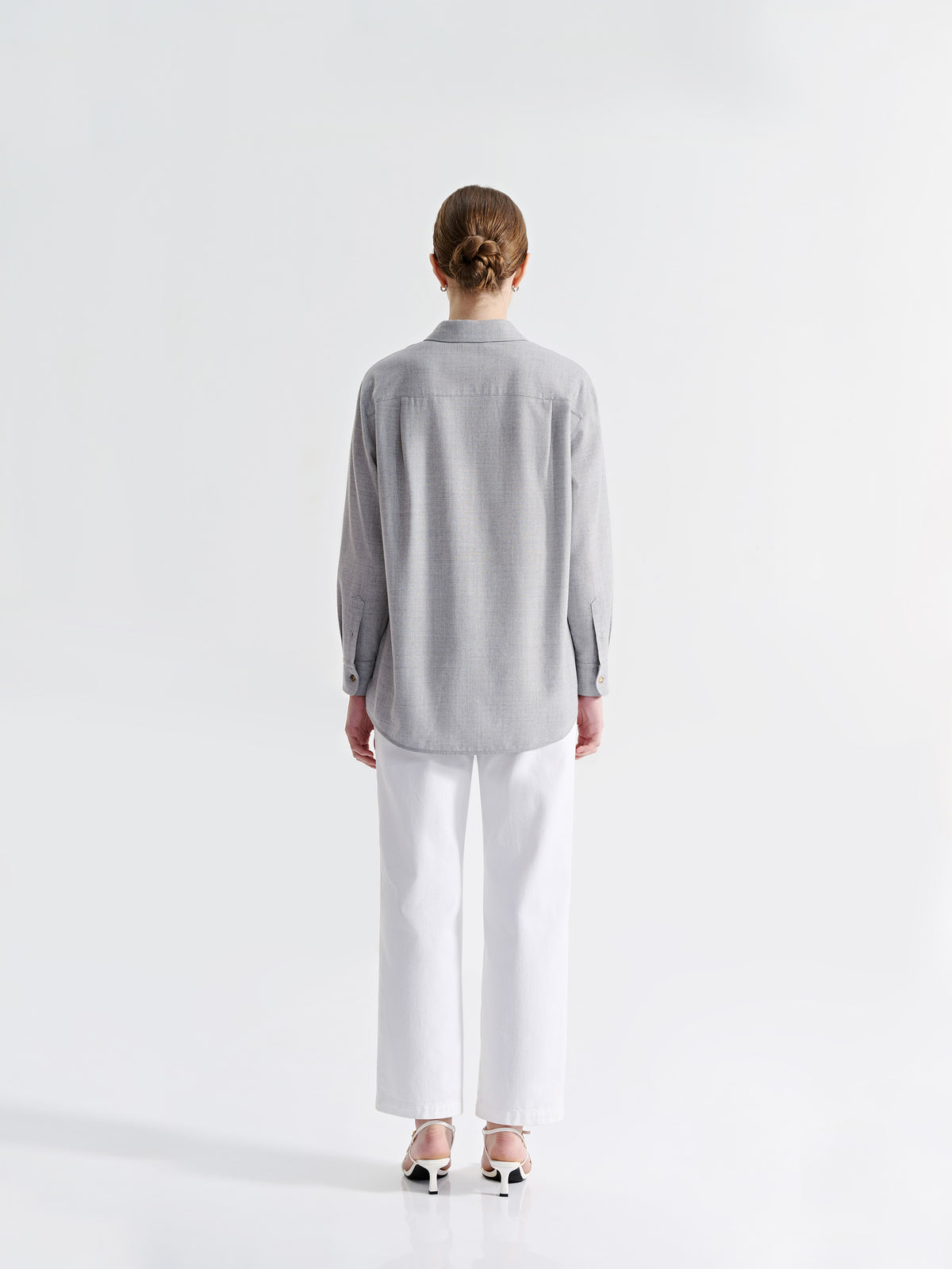 WOOL LONG SLEEVE BUTTON DOWN BLOUSE W/ TRIM DETAIL