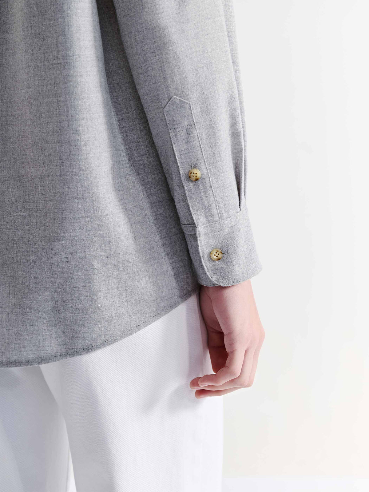 WOOL LONG SLEEVE BUTTON DOWN BLOUSE W/ TRIM DETAIL