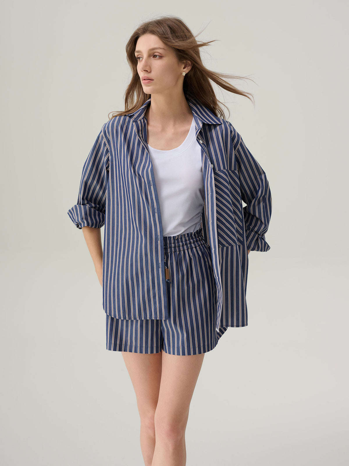 Sybil Striped Cotton Button Down Top