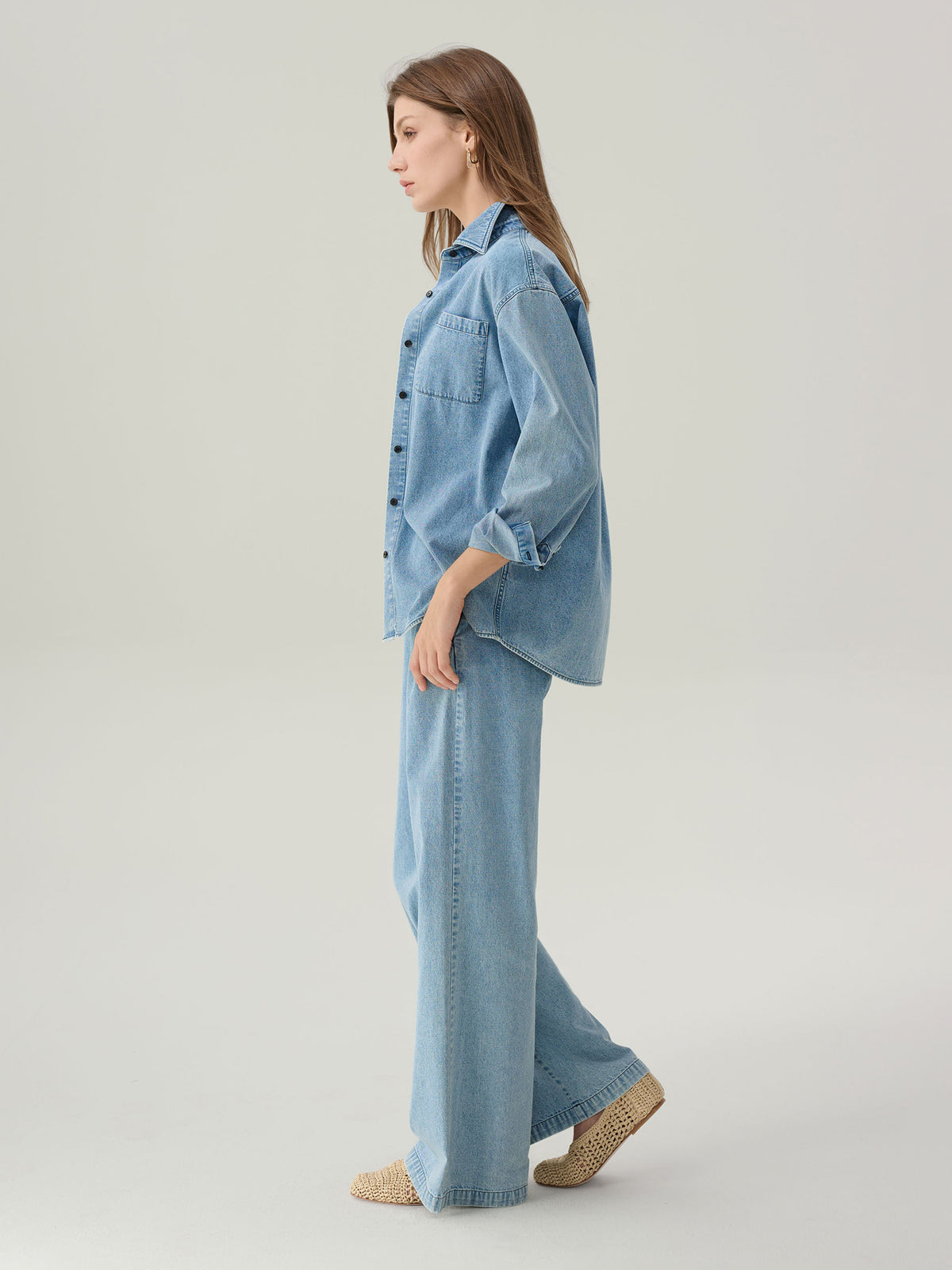 Lara Light Denim Button 
Down Top