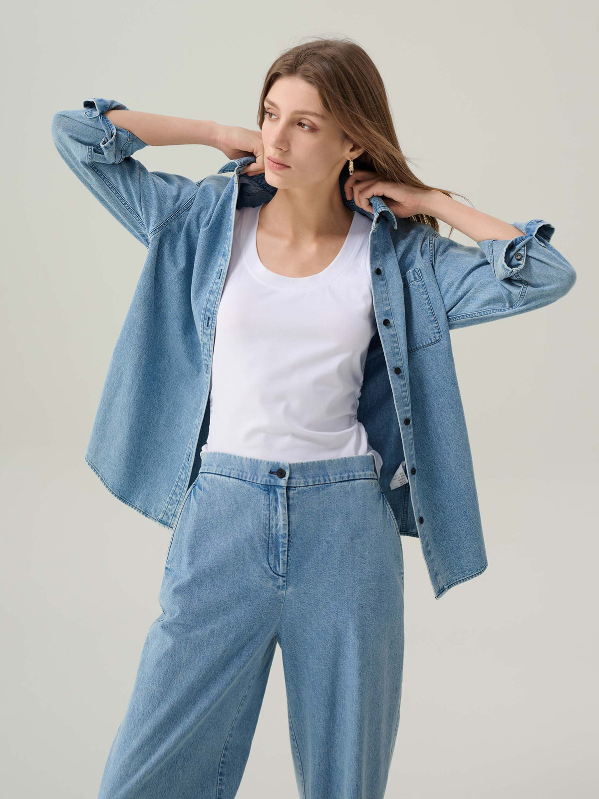 Lara Light Denim Button 
Down Top