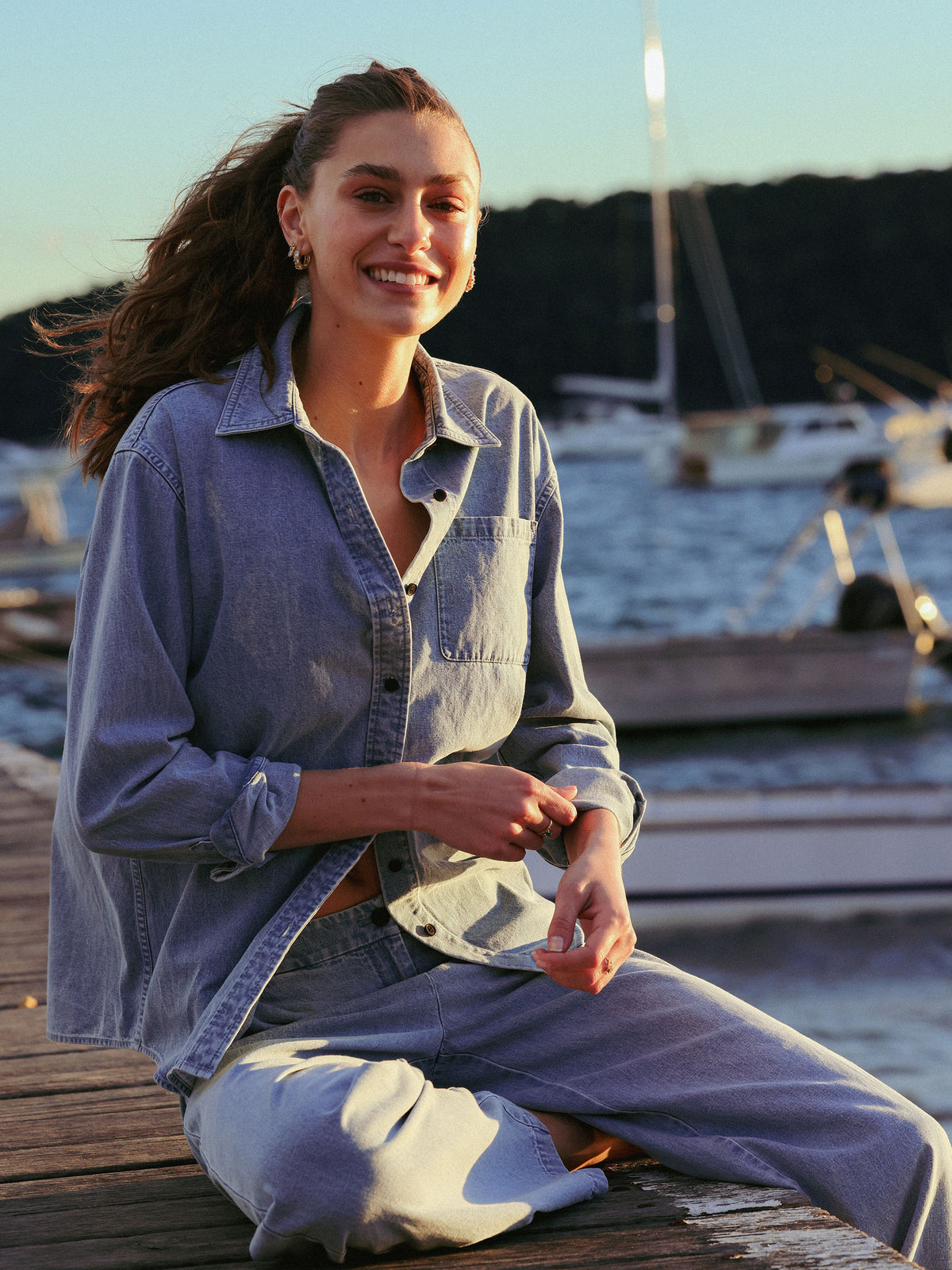 Lara Light Denim Button 
Down Top