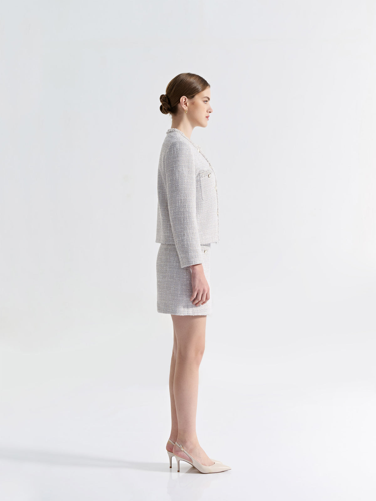 CREW NECK DOUBLE POCKETS TWEED JACKET