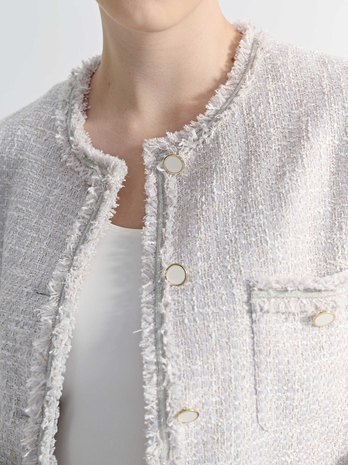 CREW NECK DOUBLE POCKETS TWEED JACKET