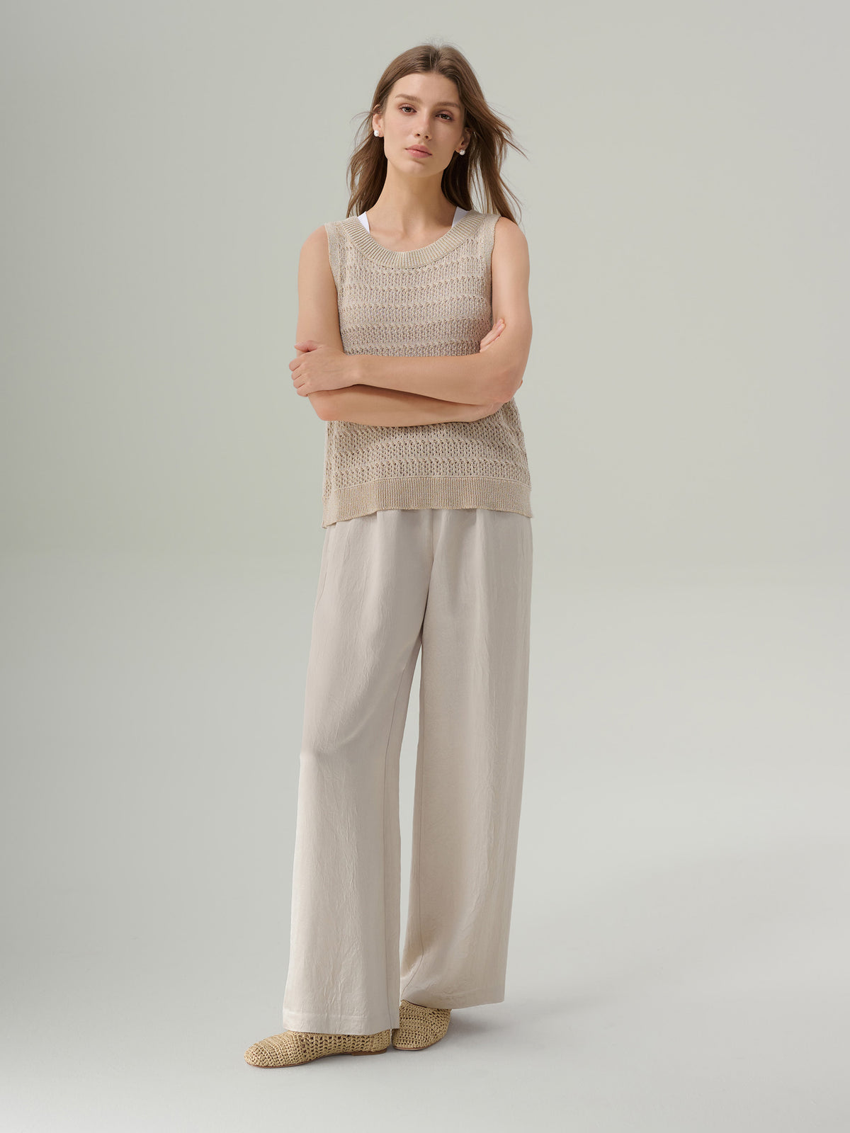 MIRI CRINKLE SATIN WIDE LEG PANT