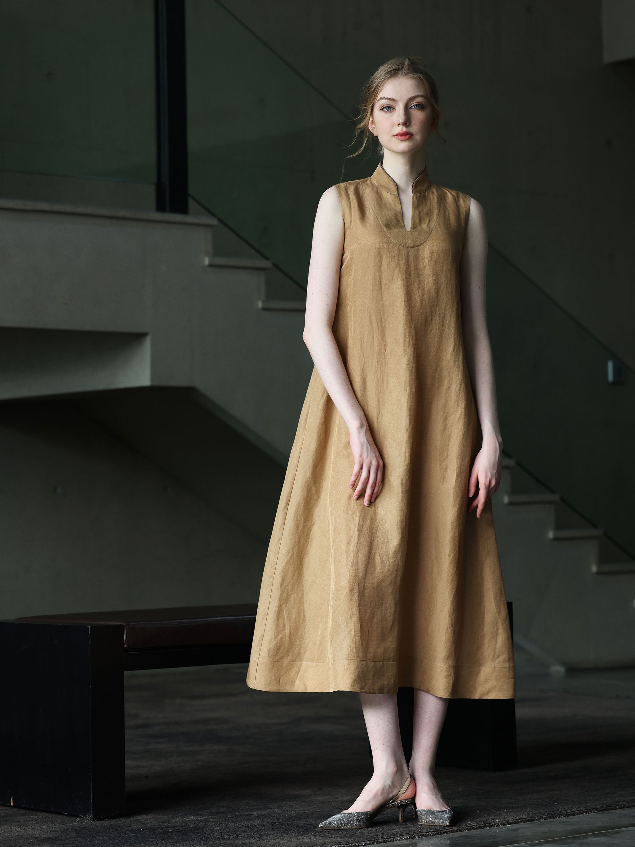 Mandarin Silk Linen Dress| Women's Designer Clothing Australia | IDA+S Mandarin Silk Linen Dress| Women's Designer Clothing Australia | IDA+S