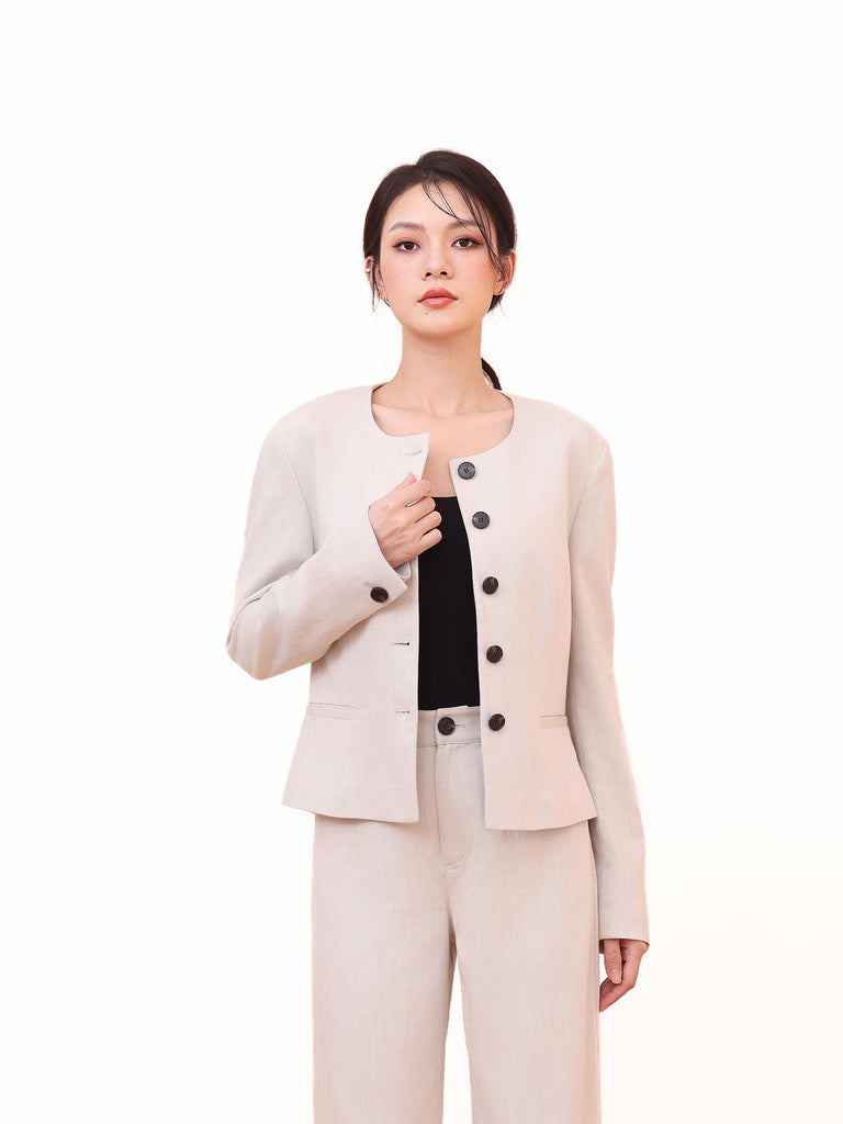 ジャケット・アウター Collarless Double Breasted Suit Jacket Acetate Polyester Collarless Double Breasted Suit Jacket