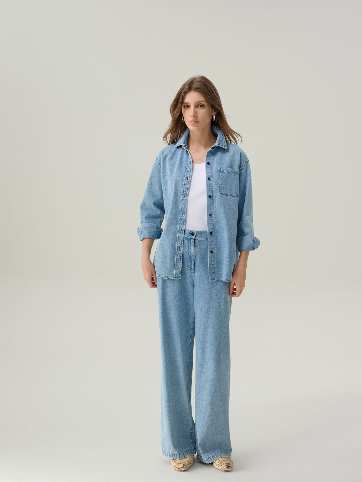 Lara Light Denim Button 
Down Top