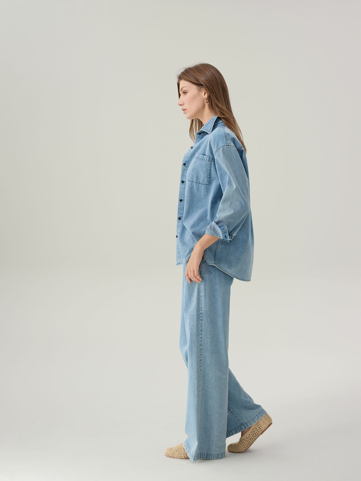 Lara Light Denim Button 
Down Top