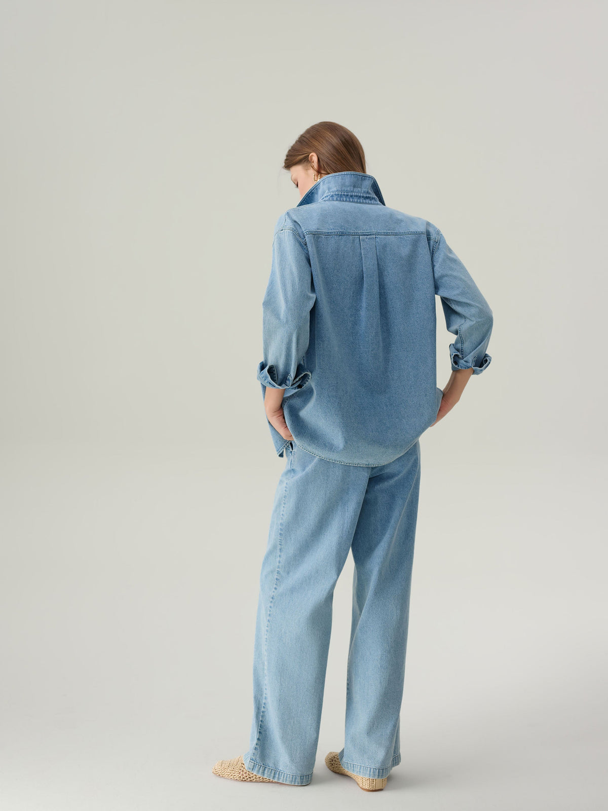 Lara Light Denim Button 
Down Top