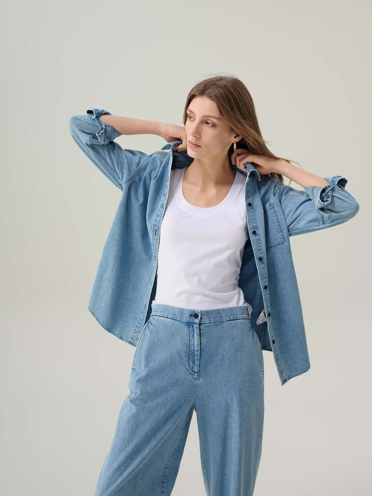 Lara Light Denim Button 
Down Top