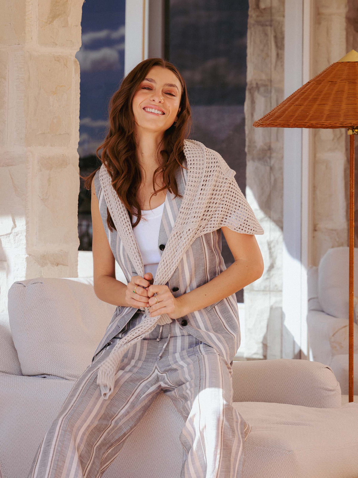 Joan Striped Linen Vest