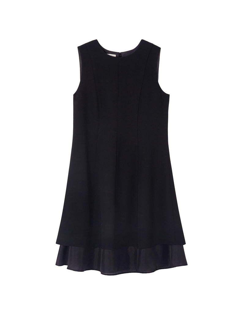 Sleeveless Knee Length Black Dress W/ Double Chiffon Layer | Women's Designer Clothing Australia