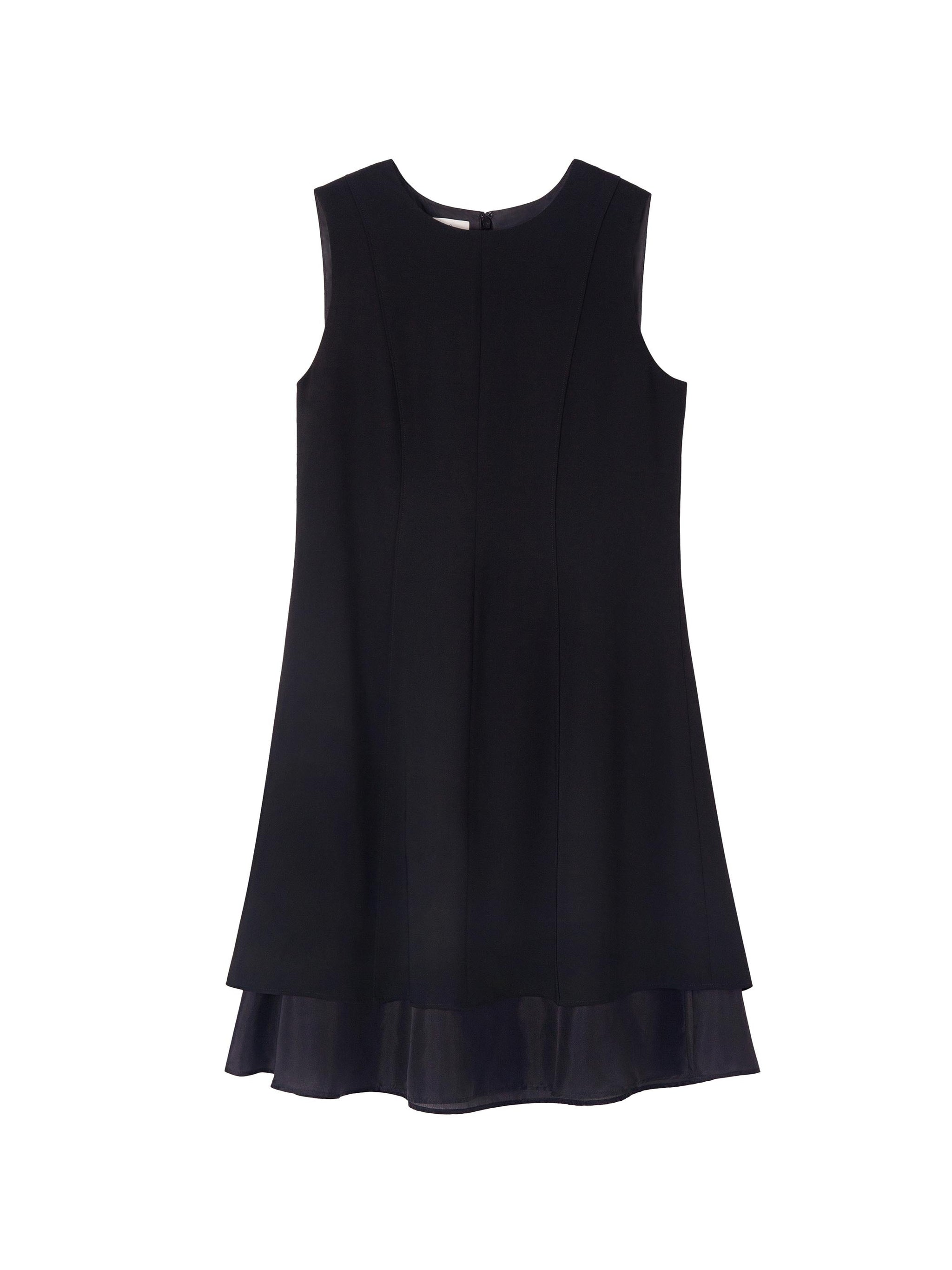 SLEEVELESS KNEE LENGTH BLACK DRESS W/ DOUBLE CHIFFON LAYER| Women's Designer Clothing Australia | IDA+S SLEEVELESS KNEE LENGTH BLACK DRESS W/ DOUBLE CHIFFON LAYER| Women's Designer Clothing Australia | IDA+S